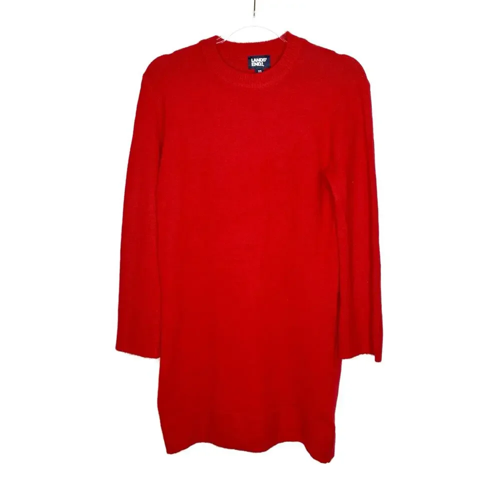 Lands' End Red Sweater Mini Dress Long Sleeve Acrylic Blend Womens XS